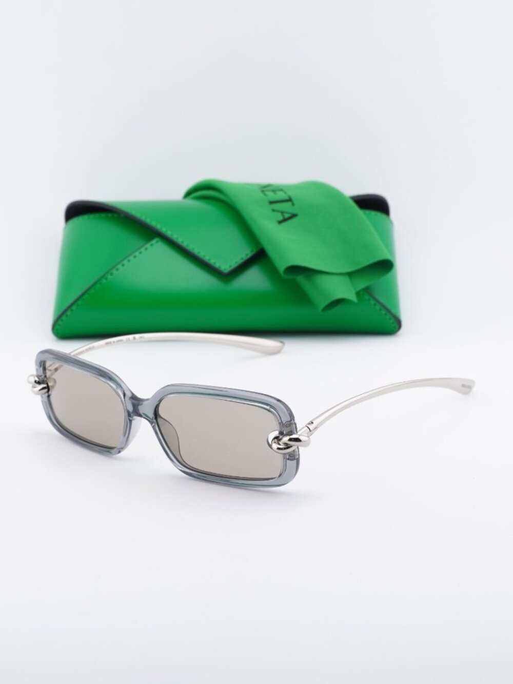Bottega Veneta BV1439S 004 Rectangle Sunglasses - Grey / Silver / Grey